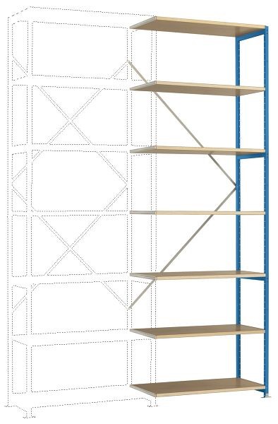 Manuflex Mittelschweres Fachboden-Steckregal Anbauregal mit 7 Holzverbundböden, HxBxT = 3000 x 1000 x 600 mm, lichtblau, RP1708.5012