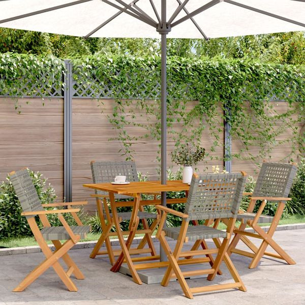 vidaXL Gartenstühle 4 Stück Klappbar Grau Poly Rattan & Massivholz, 3214559