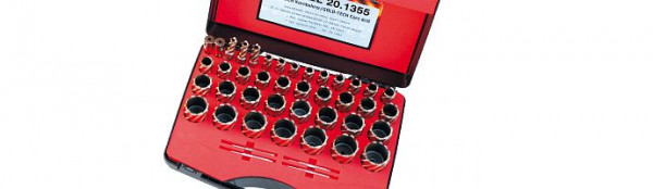 Karnasch Set DELUXE, Hard-Line40 39 Hartmetall-bestückte Kernbohrer: Nutzlänge 40mm, Fein Quick-In Schaft 18mm, 201355