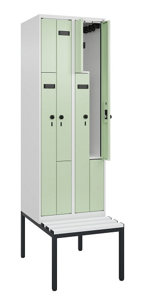 C+P Z-Spind Evolo PLUS, Bank, 4 Fächer, 2120x600x815mm, 9016/6019, Drehriegel, Sitzfläche Kunststoff, Sitzbank, 0490537-204 S10073