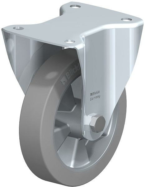 Blickle B-ALEV 161K-SG Stahlblech-Bockrolle, mittelschwere Ausführung, mit Anschraubplatte, Elastik-Vollgummi, Grau, 379669