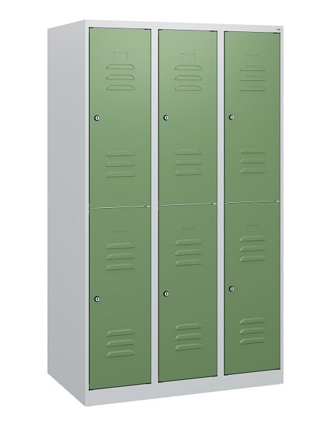 C+P Doppelstöckiger Spind Classic PLUS, 3 Abteile, 1530x900x500mm, 7035/6011, Zylinderschlösser, 0803005-30 S10028