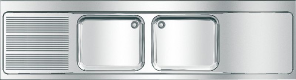 KWC Gewerbespüle, MAXIMA, Edelstahl, 2 Becken, 2600x432x700 mm, Tropfteil links, 2000057613