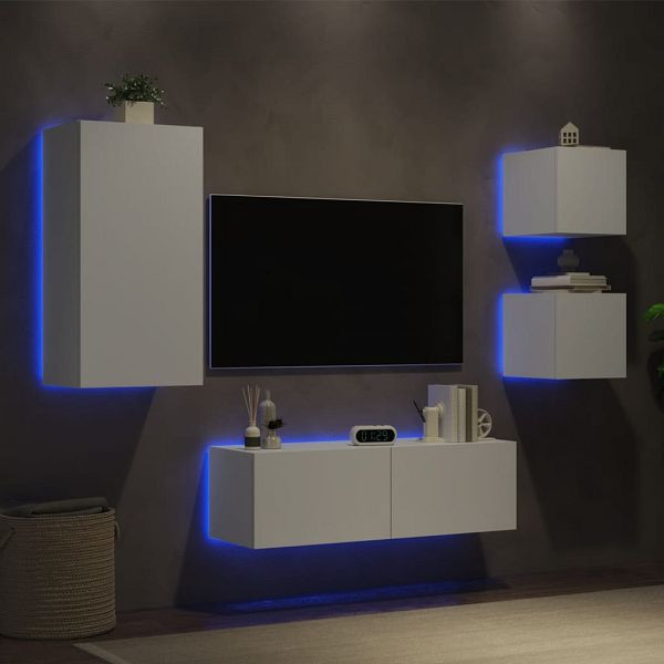vidaXL 4-tlg. TV-Wohnwand mit LED-Leuchten Weiß, 3216881