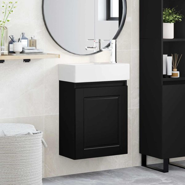 vidaXL Badezimmer Waschtischunterschrank mit Wasserhahn Schwarz, 889512