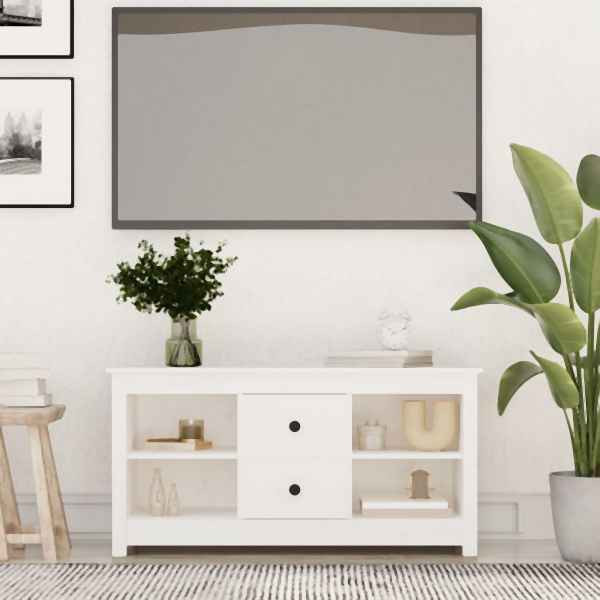vidaXL TV-Schrank Weiß 103x36,5x52 cm Massivholz Kiefer, 814570