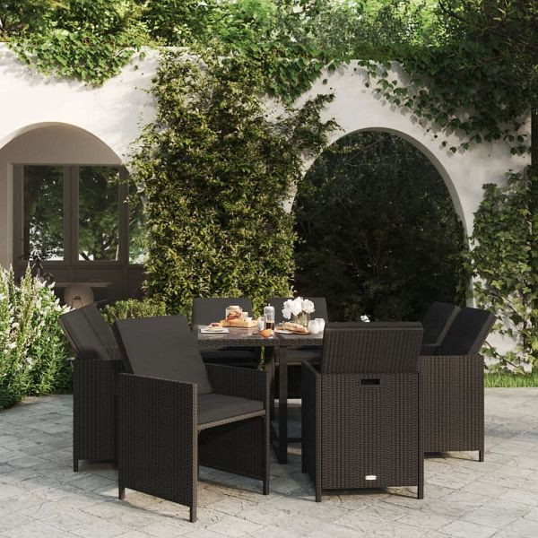 vidaXL 9-tlg. Garten-Essgruppe mit Auflagen Poly Rattan Schwarz, 3095506