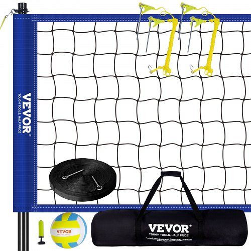 VEVOR Volleyballnetz Höhenverstellbares Volleyballnetz Set, 9,7 x 2,4 m tragbar, Blau faltbar mit Volleyball & Tragetasche, für Garten, PQWTZ323YCGGF6Y0EV0