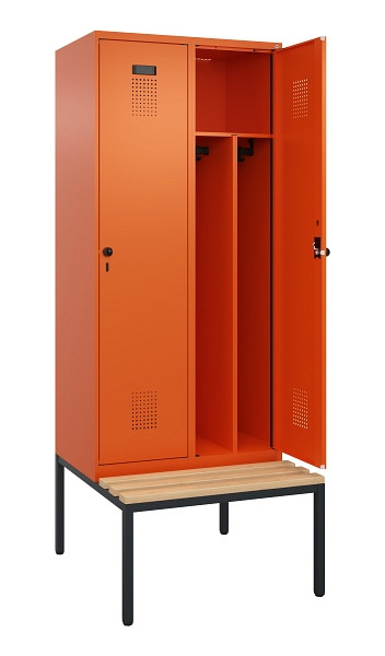 C+P Spind Evolo PLUS, 2 Abteile, 2120x800x815mm, 2004/2004, Haken 4, Drehriegel, Sitzfläche Buche-Hartholz, Sitzbank, Trennwand, 0490507-22F S10023