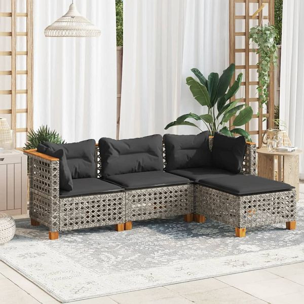 vidaXL 4-tlg. Garten-Sofagarnitur mit Kissen Grau Poly Rattan, 3261783