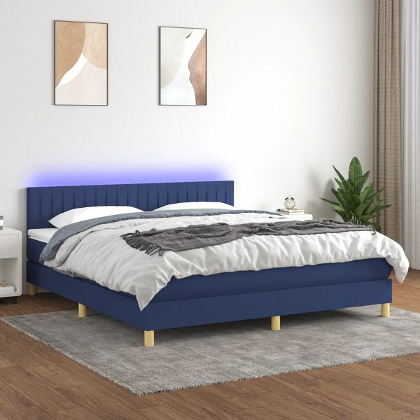 vidaXL Boxspringbett mit Matratze & LED Blau 180x200 cm Stoff, 3133899
