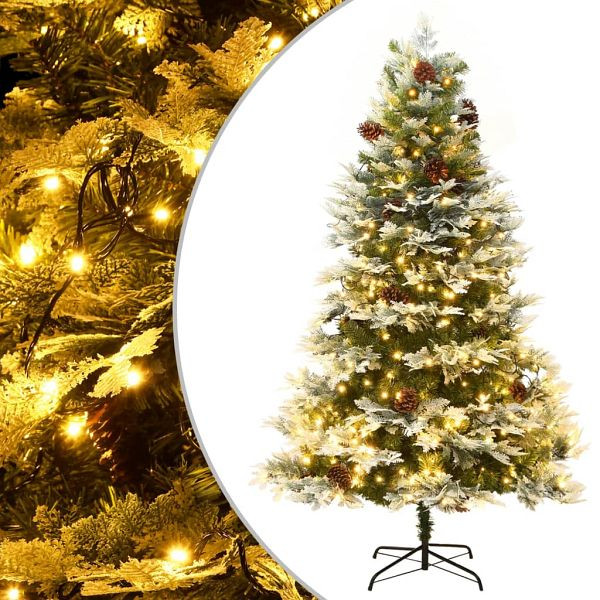 vidaXL Weihnachtsbaum mit Beleuchtung und Kiefernzapfen Grün 195 cm, 344297
