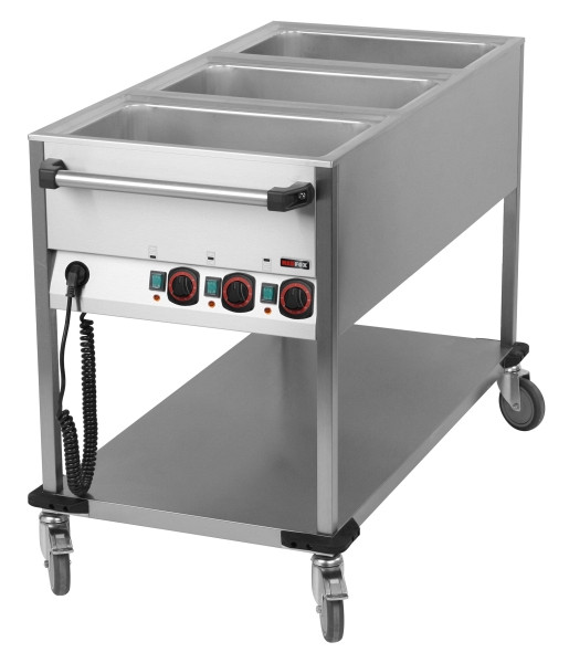 A&S Gastro Bain-Marie-Wagen-Fahrbar 3x GN 1/1, 600x1300x900 mm, BMPK-3120