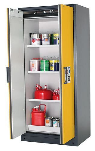 asecos Feuerbeständiger Gefahrstoffschrank Select W-93, 3 Einlegeböden, Türen gelb, 200981