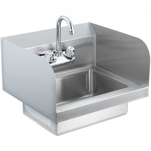 VEVOR Kommerzielles Handwaschbecken mit Wasserhahn, Klein, Wandmontage-Handwaschbecken, Bar, Garage und Haus, 432 x 381 x 330 mm, SYXSPYDSB14104S2GV0