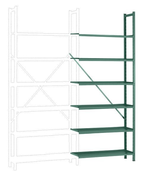 Manuflex Büro-Steck-Anbauregal mit 6 pulverbeschichteten Stahlböden, HxBxT = 2250 x 960 x 300 mm, graugrün, RA3162.0001