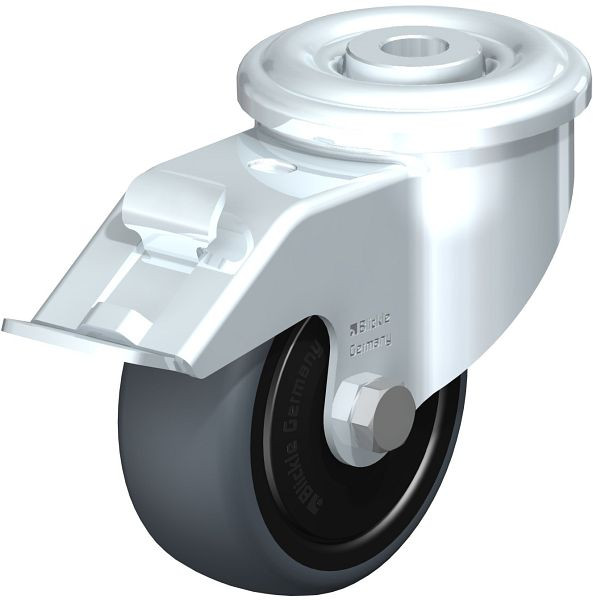 Blickle LER-TPA 80KD-FI-ELS-FK Stahlblech-Lenkrolle mit Rückenloch & Feststeller, Thermoplastisches Gummi-Elastomer, Grau, 849886