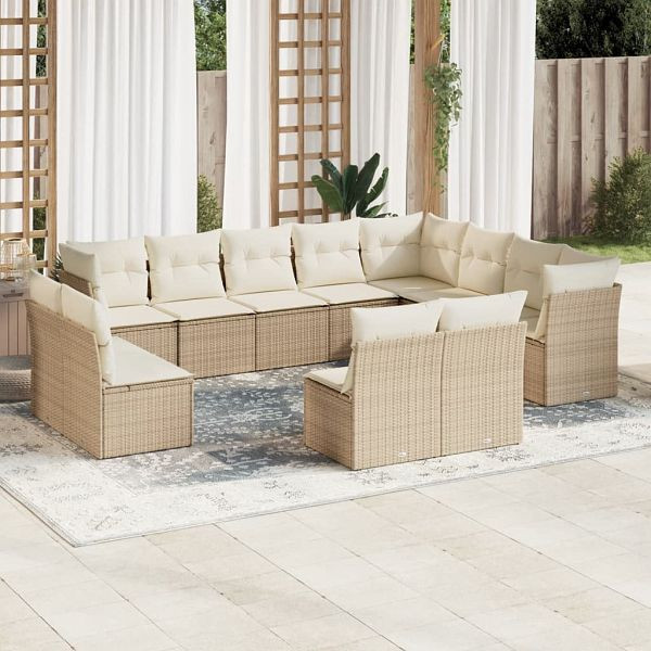 vidaXL 12-teilig Garten-Sofagarnitur mit Kissen Beige Poly Rattan, 3218468