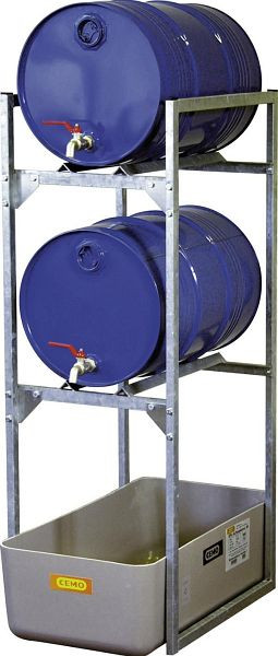 Cemo Fassregal Typ 120 für Kleingebinde, mit Fassauflagen für 2x 60 l-Fässer, mit GFK-Auffangwanne, 7081