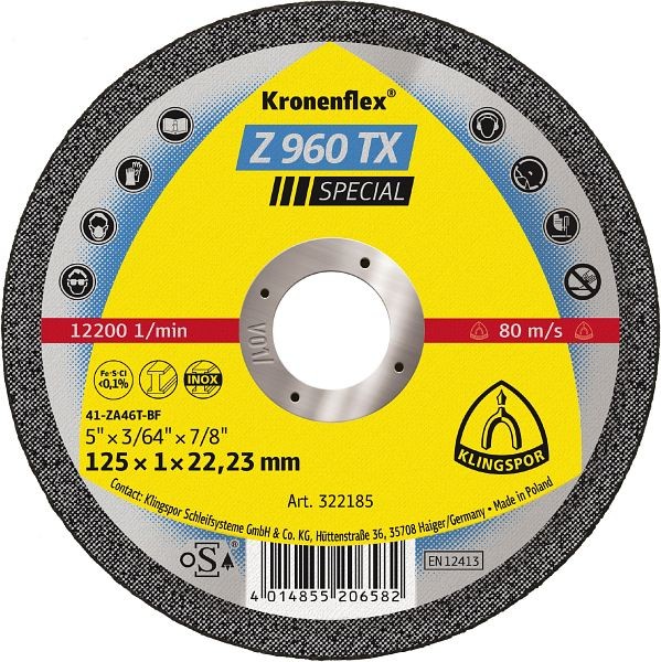 Klingspor Z 960 TX Trennscheiben Zirkon 125 x 1 x 22,23 mm gerade, VE: 25 Stück, 322185