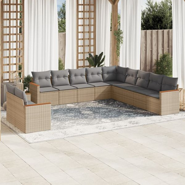 vidaXL 11-teilig Garten-Sofagarnitur mit Kissen Beige Poly Rattan, 3226129