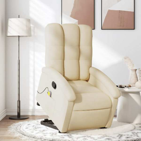vidaXL Massagesessel mit Aufstehhilfe Creme Stoff, 3204113