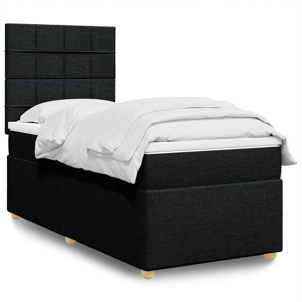 vidaXL Boxspringbett mit Matratze Schwarz 90x200 cm Stoff, 3293465