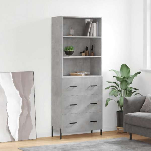 vidaXL Highboard Betongrau 69,5x34x180 cm Holzwerkstoff, 3189393
