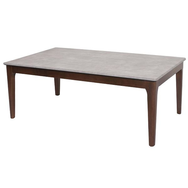 Mendler Couchtisch HWC-M55, Beistelltisch Sofatisch Massiv-Holz HDF Laminat Melamin 46x120x70cm Beton-Optik braune Beine, 103988