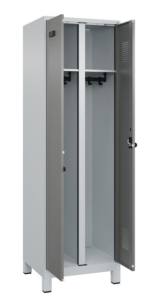 C+P Schwarz-Weiß-Spind Evolo PLUS, mit Füßen, 2 Abteile, 1950x600x500mm, 7035/0, Frontfarbe 0005000 RDS Stahlgrau, Drehriegel, 049012-20 S10014