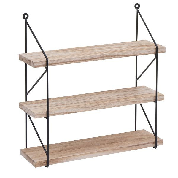 Mendler Wandregal HWC-K78, Hängeregal Schweberegal Regal, 3 Regalböden Metall Massiv-Holz Industrial 40x40x13cm, natur, 98628