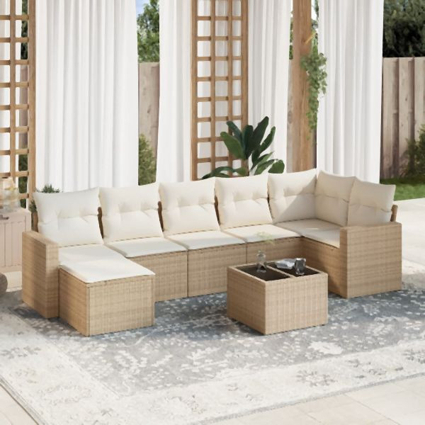 vidaXL 8-tlg. Garten-Sofagarnitur mit Kissen Beige Poly Rattan, 3219278