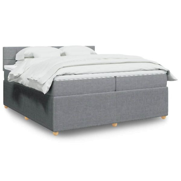 vidaXL Boxspringbett mit Matratze Hellgrau 200x200 cm Stoff, 3289863