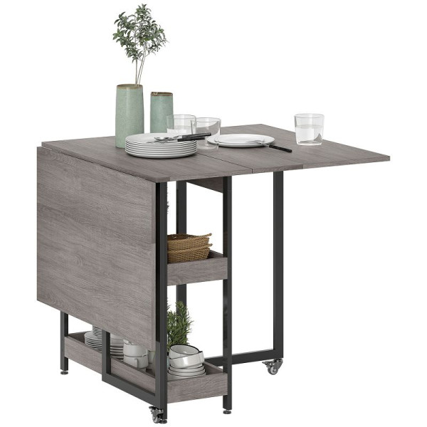 HOMCOM Klappbarer Esstisch im Industriedesign, für bis zu 4 Personen, offene Regale, flexibel, Metall, 83A-296V00GY