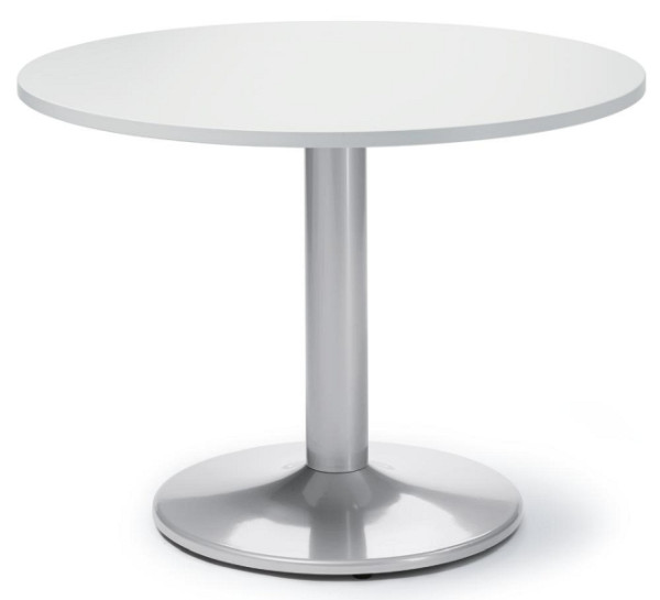 Deskin Besprechungs- und Konferenztisch MODUL, Platte Dekor Weiß, Gestell Alusilber RAL 9006, Durchmesser 1000 mm, H 735 mm, 267206