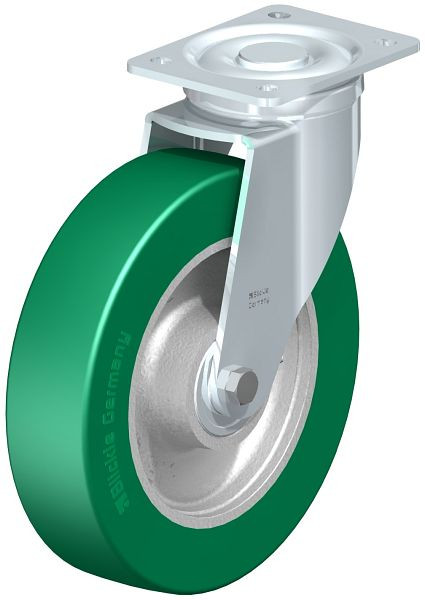 Blickle LH-GST 250K Stahlblech-Lenkrolle, Schwerlast-Ausführung, mit Anschraubplatte, Blickle Softhane®, Grün, 754614