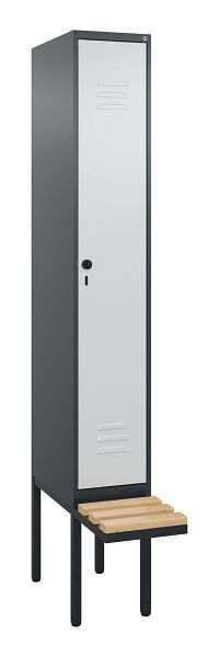 C+P Umkleidespind Classic PLUS, 2120x300x815mm, 7016/7035, Drehriegel, Buche-Sitzleisten, 3 Doppel-Haken, 0800407-10 S10013