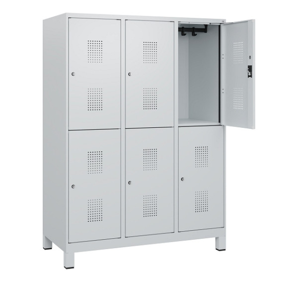 C+P Doppelstöckiger Spind Evolo PLUS, Füße, 6 Fächer, 1630x1200x500mm, 7035/7035, Zylinderschloss, 0493105-32 S10040