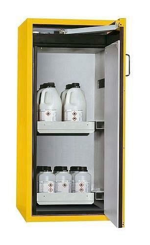 asecos Gefahrstoffschrank G-600-2-F, 600 mm, 2 Auszugswannen, Tür rechts, gelb, 3024100230721
