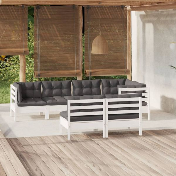 vidaXL 7-teilig Garten-Lounge-Set mit Kissen Weiß Kiefer Massivholz, 3096443