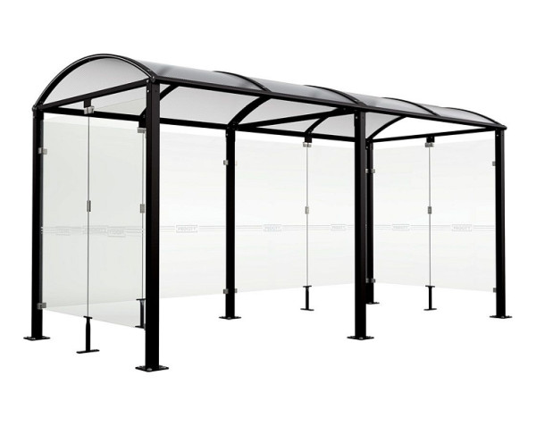 Procity Fahrradüberdachung Vierkantrohr "M" Grundmodell + Erweiterung + Rückwand + Seitenverkleidung, Feste Pfosten auf Bodenplatten, RAL 9005, 529023.9005