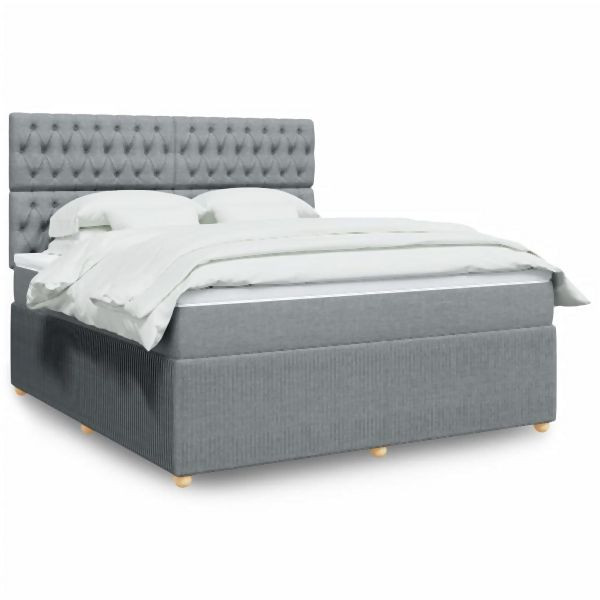 vidaXL Boxspringbett mit Matratze Hellgrau 180x200 cm Stoff, 3294442