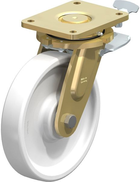 Blickle LS-SPO 251K-ST-RI4 Stahlgeschweißte Schwerlast-Lenkrolle, schwere Drehkranz-Ausführung mit Feststeller, Polyamid, Weiß, 853058