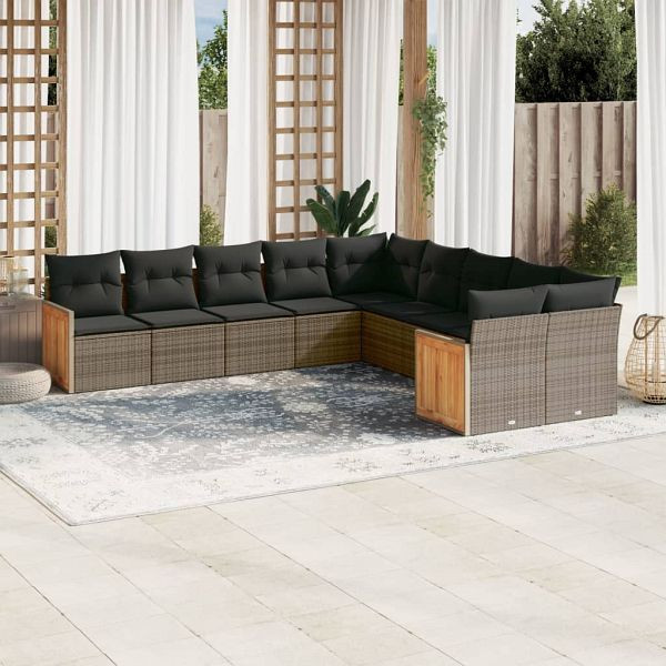 vidaXL 10-teilig Garten-Sofagarnitur mit Kissen Grau Poly Rattan, 3228034