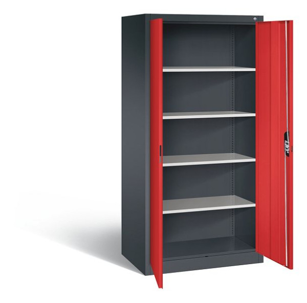 C+P Büroschrank Acurado, H1950xB930xT600mm, Farbe: Schwarzgrau / feuerrot, Muldengriff, 5 OH, 9290-000 S10604