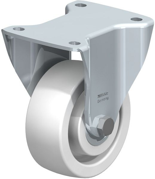 Blickle BH-SPO 127K Stahlblech-Bockrolle, Schwerlast-Ausführung, mit Anschraubplatte, Polyamid, Weiß, 498782