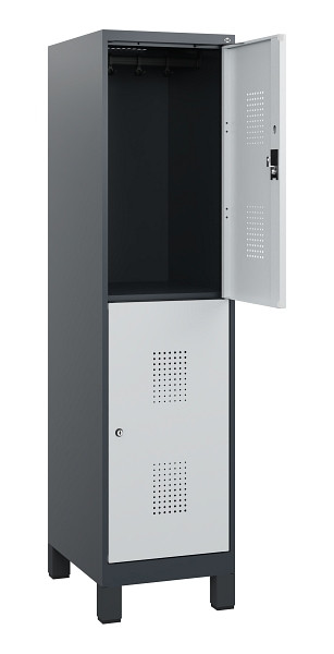 C+P Doppelstöckiger Spind Evolo PLUS, Füße, 2 Fächer, 1630x400x500mm, 7016/7035, Zylinderschloss, 0493105-12 S10044