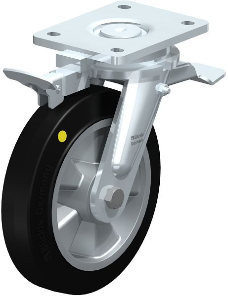 Blickle LO-ALEV 200K-ST-EL-RI4 Stahlgeschweißte Schwerlast-Lenkrolle mit Feststeller, Elastik-Vollgummi, Schwarz, 852071