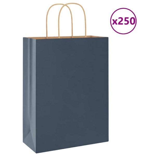 vidaXL Papiertragetaschen 250 Stück mit Henkeln Blau 26x12x35 cm, 4101702