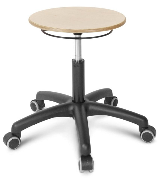 Deskin Werkstatt-/Arbeitshocker, Holzsitz,Hartbodenrollen, Buche, 550 x 550 x 520 mm, 348502